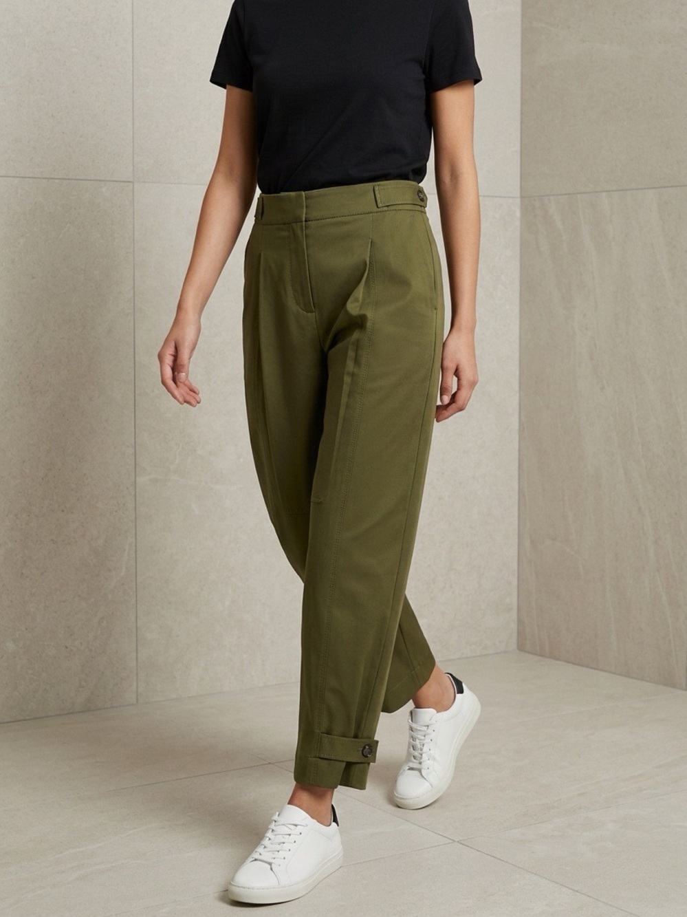 Zara Olive High-Waist Tapered Women's Pants
